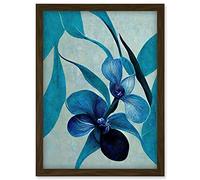 Modern Abstract Blue Orchid Modern Artwork Framed Wall Art Print A4 Artery8 Brown One Size