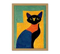 Doppelganger33 LTD Modern Abstract Minimalist Cat Artwork Framed Wall Art Print 18X24 Inch