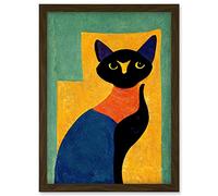 Doppelganger33 LTD Modern Abstract Minimalist Cat Artwork Framed Wall Art Print A4