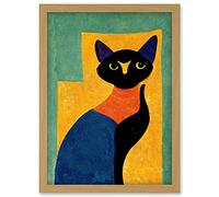 Doppelganger33 LTD Modern Abstract Minimalist Cat Artwork Framed Wall Art Print A4