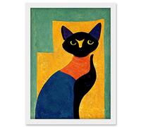 Doppelganger33 LTD Modern Abstract Minimalist Cat Artwork Framed Wall Art Print A4
