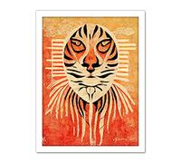 Doppelganger33 LTD Modern Abstract Painting Quirky Tiger Warm Orange Artwork Framed Wall Art Print 18X24 Inch