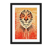 Doppelganger33 LTD Modern Abstract Painting Quirky Tiger Warm Orange Artwork Framed Wall Art Print 18X24 Inch