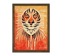 Doppelganger33 LTD Modern Abstract Painting Quirky Tiger Warm Orange Artwork Framed Wall Art Print 18X24 Inch