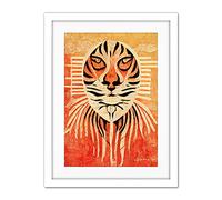Doppelganger33 LTD Modern Abstract Painting Quirky Tiger Warm Orange Artwork Framed Wall Art Print 18X24 Inch
