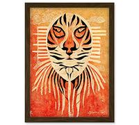Doppelganger33 LTD Modern Abstract Painting Quirky Tiger Warm Orange Artwork Framed Wall Art Print A4