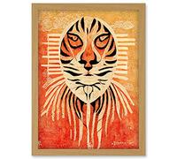 Doppelganger33 LTD Modern Abstract Painting Quirky Tiger Warm Orange Artwork Framed Wall Art Print A4