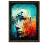 Modern Abstract Portrait Lost In Thought Artwork Framed Wall Art Print A4 Artery8 Brown One Size