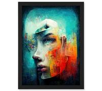 Modern Abstract Portrait Lost In Thought Artwork Framed Wall Art Print A4 Artery8 Black One Size