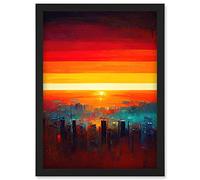 Doppelganger33 LTD Modern Abstract Sunrise Los Angeles City Artwork Framed Wall Art Print A4