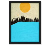 Doppelganger33 LTD Modern Boho Abstract Sea And Cliffs Large Yellow Summer Sun Artwork Framed Wall Art Print A4