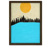Doppelganger33 LTD Modern Boho Abstract Sea And Cliffs Large Yellow Summer Sun Artwork Framed Wall Art Print A4