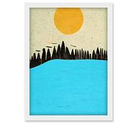 Doppelganger33 LTD Modern Boho Abstract Sea And Cliffs Large Yellow Summer Sun Artwork Framed Wall Art Print A4