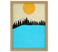 Doppelganger33 LTD Modern Boho Abstract Sea And Cliffs Large Yellow Summer Sun Artwork Framed Wall Art Print A4