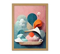 Doppelganger33 LTD Modern Boho Abstract Ship In Sky Clouds In Pastel Colours Toilet Artwork Framed Wall Art Print 18X24 Inch