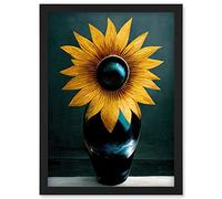 Doppelganger33 LTD Modern Bright Single Yellow Black Sunflower In Vase Artwork Framed Wall Art Print A4
