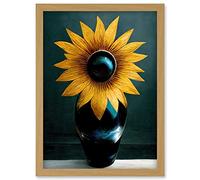 Doppelganger33 LTD Modern Bright Single Yellow Black Sunflower In Vase Artwork Framed Wall Art Print A4