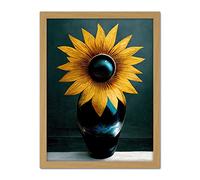 Doppelganger33 LTD Modern Bright Single Yellow Black Sunflower In Vase Artwork Framed Wall Art Print 18X24 Inch
