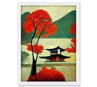 Doppelganger33 LTD Modern Japanese Red Maple Tree Artwork Framed A3 Wall Art Print