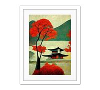 Doppelganger33 LTD Modern Japanese Red Maple Tree Artwork Framed Wall Art Print 18X24 Inch