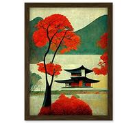 Doppelganger33 LTD Modern Japanese Red Maple Tree Artwork Framed Wall Art Print A4