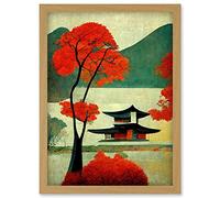 Doppelganger33 LTD Modern Japanese Red Maple Tree Artwork Framed Wall Art Print A4