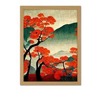Doppelganger33 LTD Modern Japanese Red Maple Trees On Hillside Artwork Framed Wall Art Print 18X24 Inch