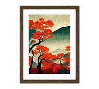 Doppelganger33 LTD Modern Japanese Red Maple Trees On Hillside Artwork Framed Wall Art Print 18X24 Inch