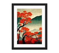 Doppelganger33 LTD Modern Japanese Red Maple Trees On Hillside Artwork Framed Wall Art Print 18X24 Inch