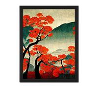 Doppelganger33 LTD Modern Japanese Red Maple Trees On Hillside Artwork Framed Wall Art Print 18X24 Inch
