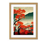 Doppelganger33 LTD Modern Japanese Red Maple Trees On Hillside Artwork Framed Wall Art Print 18X24 Inch