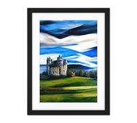 Doppelganger33 LTD Modern Oil Paint Doune Scottish Castle Saltire Sky Artwork Framed Wall Art Print 18X24 Inch