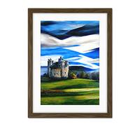 Doppelganger33 LTD Modern Oil Paint Doune Scottish Castle Saltire Sky Artwork Framed Wall Art Print 18X24 Inch