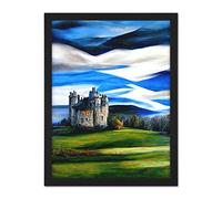 Doppelganger33 LTD Modern Oil Paint Doune Scottish Castle Saltire Sky Artwork Framed Wall Art Print 18X24 Inch