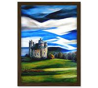 Doppelganger33 LTD Modern Oil Paint Doune Scottish Castle Saltire Sky Artwork Framed Wall Art Print A4