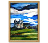 Doppelganger33 LTD Modern Oil Paint Doune Scottish Castle Saltire Sky Artwork Framed Wall Art Print A4