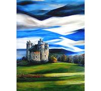 Doppelganger33 LTD Modern Oil Paint Doune Scottish Castle Saltire Sky Large Wall Art Poster Print Thick Paper 18X24 Inch