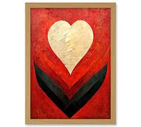 Doppelganger33 LTD Modern Palette Knife Oil Paint Heart Red Abstract Artwork Framed Wall Art Print A4