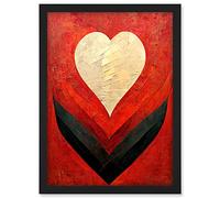 Doppelganger33 LTD Modern Palette Knife Oil Paint Heart Red Abstract Artwork Framed Wall Art Print A4