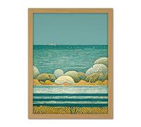 Doppelganger33 LTD Modern Quirky Beach Scene Ocean View Lighthouse Artwork Framed Wall Art Print 18X24 Inch