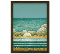 Doppelganger33 LTD Modern Quirky Beach Scene Ocean View Lighthouse Artwork Framed Wall Art Print A4