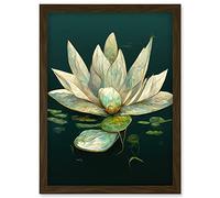 Doppelganger33 LTD Modern Tranquil Pond Water Lily Flower Artwork Framed Wall Art Print A4