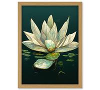 Doppelganger33 LTD Modern Tranquil Pond Water Lily Flower Artwork Framed Wall Art Print A4