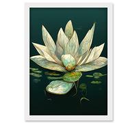 Doppelganger33 LTD Modern Tranquil Pond Water Lily Flower Artwork Framed Wall Art Print A4