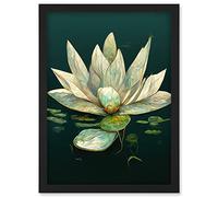 Doppelganger33 LTD Modern Tranquil Pond Water Lily Flower Artwork Framed Wall Art Print A4