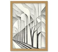 Doppelganger33 LTD Monochrome Cubism Tree Tunnel Path Perspective Illustration Artwork Framed A3 Wall Art Print