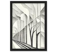 Doppelganger33 LTD Monochrome Cubism Tree Tunnel Path Perspective Illustration Artwork Framed A3 Wall Art Print