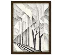 Doppelganger33 LTD Monochrome Cubism Tree Tunnel Path Perspective Illustration Artwork Framed A3 Wall Art Print