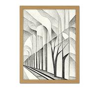 Doppelganger33 LTD Monochrome Cubism Tree Tunnel Path Perspective Illustration Artwork Framed Wall Art Print 18X24 inch