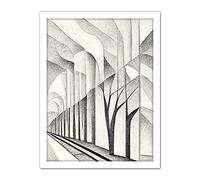 Doppelganger33 LTD Monochrome Cubism Tree Tunnel Path Perspective Illustration Artwork Framed Wall Art Print 18X24 inch